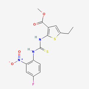 molecular formula C15H14FN3O4S2 B4279956 methyl 5-ethyl-2-({[(4-fluoro-2-nitrophenyl)amino]carbonothioyl}amino)-3-thiophenecarboxylate 