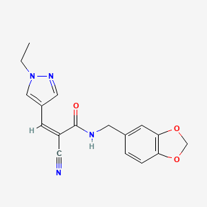 molecular formula C17H16N4O3 B4280035 N-(1,3-benzodioxol-5-ylmethyl)-2-cyano-3-(1-ethyl-1H-pyrazol-4-yl)acrylamide 