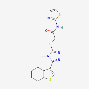 molecular formula C16H17N5OS3 B4280179 2-{[4-methyl-5-(4,5,6,7-tetrahydro-1-benzothien-3-yl)-4H-1,2,4-triazol-3-yl]thio}-N-1,3-thiazol-2-ylacetamide 