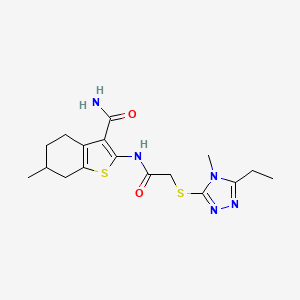 molecular formula C17H23N5O2S2 B4280181 2-({[(5-ethyl-4-methyl-4H-1,2,4-triazol-3-yl)thio]acetyl}amino)-6-methyl-4,5,6,7-tetrahydro-1-benzothiophene-3-carboxamide 