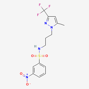 molecular formula C14H15F3N4O4S B4280328 N-{3-[5-methyl-3-(trifluoromethyl)-1H-pyrazol-1-yl]propyl}-3-nitrobenzenesulfonamide 