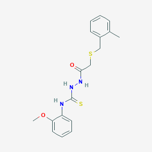 molecular formula C18H21N3O2S2 B4280358 N-(2-methoxyphenyl)-2-{[(2-methylbenzyl)thio]acetyl}hydrazinecarbothioamide 