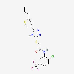 molecular formula C19H18ClF3N4OS2 B4280397 N-[2-chloro-5-(trifluoromethyl)phenyl]-2-{[4-methyl-5-(5-propyl-3-thienyl)-4H-1,2,4-triazol-3-yl]thio}acetamide 