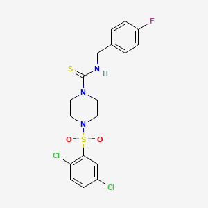 molecular formula C18H18Cl2FN3O2S2 B4280462 4-[(2,5-dichlorophenyl)sulfonyl]-N-(4-fluorobenzyl)-1-piperazinecarbothioamide 