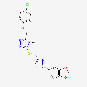 molecular formula C22H19ClN4O3S2 B4280532 3-({[2-(1,3-benzodioxol-5-yl)-1,3-thiazol-4-yl]methyl}thio)-5-[(4-chloro-2-methylphenoxy)methyl]-4-methyl-4H-1,2,4-triazole 