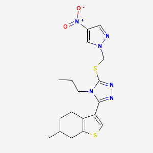 molecular formula C18H22N6O2S2 B4280535 3-(6-methyl-4,5,6,7-tetrahydro-1-benzothien-3-yl)-5-{[(4-nitro-1H-pyrazol-1-yl)methyl]thio}-4-propyl-4H-1,2,4-triazole 