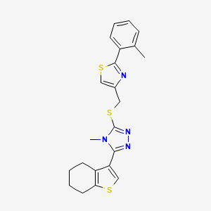 molecular formula C22H22N4S3 B4280630 4-methyl-3-({[2-(2-methylphenyl)-1,3-thiazol-4-yl]methyl}thio)-5-(4,5,6,7-tetrahydro-1-benzothien-3-yl)-4H-1,2,4-triazole 
