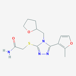 molecular formula C14H18N4O3S B4280654 2-{[5-(2-methyl-3-furyl)-4-(tetrahydro-2-furanylmethyl)-4H-1,2,4-triazol-3-yl]thio}acetamide 