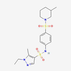 molecular formula C18H26N4O4S2 B4280782 1-ethyl-5-methyl-N-{4-[(3-methyl-1-piperidinyl)sulfonyl]phenyl}-1H-pyrazole-4-sulfonamide 