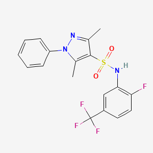 molecular formula C18H15F4N3O2S B4280890 N-[2-fluoro-5-(trifluoromethyl)phenyl]-3,5-dimethyl-1-phenyl-1H-pyrazole-4-sulfonamide 