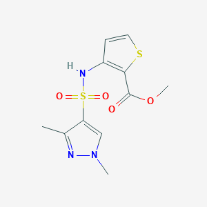 molecular formula C11H13N3O4S2 B4280894 methyl 3-{[(1,3-dimethyl-1H-pyrazol-4-yl)sulfonyl]amino}-2-thiophenecarboxylate 