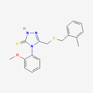 molecular formula C18H19N3OS2 B4280923 4-(2-methoxyphenyl)-5-{[(2-methylbenzyl)thio]methyl}-4H-1,2,4-triazole-3-thiol 