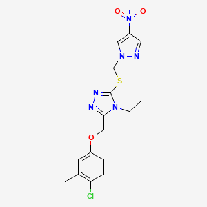 molecular formula C16H17ClN6O3S B4280961 3-[(4-chloro-3-methylphenoxy)methyl]-4-ethyl-5-{[(4-nitro-1H-pyrazol-1-yl)methyl]thio}-4H-1,2,4-triazole 