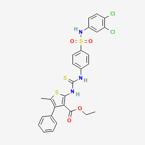 molecular formula C27H23Cl2N3O4S3 B4280976 ethyl 2-({[(4-{[(3,4-dichlorophenyl)amino]sulfonyl}phenyl)amino]carbonothioyl}amino)-5-methyl-4-phenyl-3-thiophenecarboxylate 