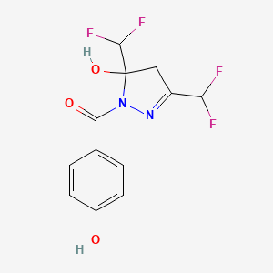 molecular formula C12H10F4N2O3 B4280985 3,5-bis(difluoromethyl)-1-(4-hydroxybenzoyl)-4,5-dihydro-1H-pyrazol-5-ol 