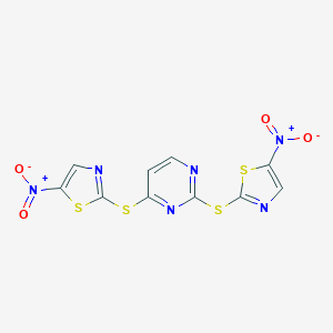 molecular formula C10H4N6O4S4 B428101 2,4-Bis({5-nitro-1,3-thiazol-2-yl}sulfanyl)pyrimidine 