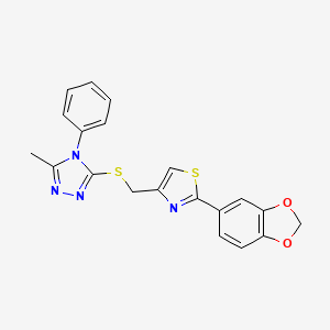 molecular formula C20H16N4O2S2 B4281078 3-({[2-(1,3-benzodioxol-5-yl)-1,3-thiazol-4-yl]methyl}thio)-5-methyl-4-phenyl-4H-1,2,4-triazole 