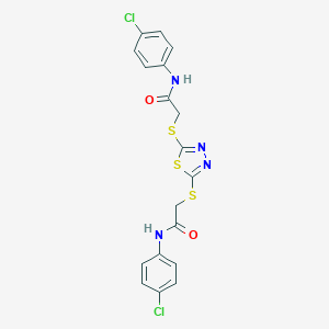 molecular formula C18H14Cl2N4O2S3 B428110 2-[(5-{[2-(4-chloroanilino)-2-oxoethyl]sulfanyl}-1,3,4-thiadiazol-2-yl)sulfanyl]-N-(4-chlorophenyl)acetamide 
