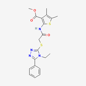 molecular formula C20H22N4O3S2 B4281128 methyl 2-({[(4-ethyl-5-phenyl-4H-1,2,4-triazol-3-yl)thio]acetyl}amino)-4,5-dimethyl-3-thiophenecarboxylate 