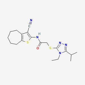 molecular formula C19H25N5OS2 B4281133 N-(3-cyano-5,6,7,8-tetrahydro-4H-cyclohepta[b]thien-2-yl)-2-[(4-ethyl-5-isopropyl-4H-1,2,4-triazol-3-yl)thio]acetamide 