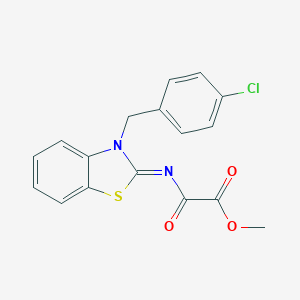 molecular formula C17H13ClN2O3S B428115 methyl [(3-(4-chlorobenzyl)-1,3-benzothiazol-2(3H)-ylidene)amino](oxo)acetate 