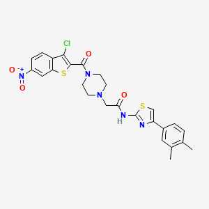molecular formula C26H24ClN5O4S2 B4281217 2-{4-[(3-chloro-6-nitro-1-benzothien-2-yl)carbonyl]-1-piperazinyl}-N-[4-(3,4-dimethylphenyl)-1,3-thiazol-2-yl]acetamide 