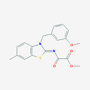 molecular formula C19H18N2O4S B428123 methyl [(3-(3-methoxybenzyl)-6-methyl-1,3-benzothiazol-2(3H)-ylidene)amino](oxo)acetate 