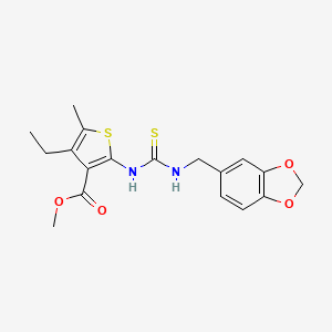 molecular formula C18H20N2O4S2 B4281237 methyl 2-({[(1,3-benzodioxol-5-ylmethyl)amino]carbonothioyl}amino)-4-ethyl-5-methyl-3-thiophenecarboxylate 