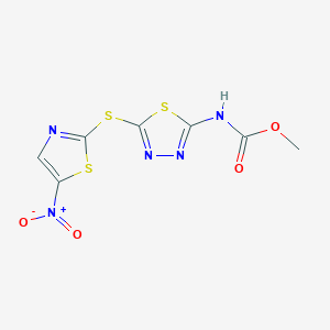 molecular formula C7H5N5O4S3 B428124 Methyl 5-({5-nitro-1,3-thiazol-2-yl}sulfanyl)-1,3,4-thiadiazol-2-ylcarbamate 