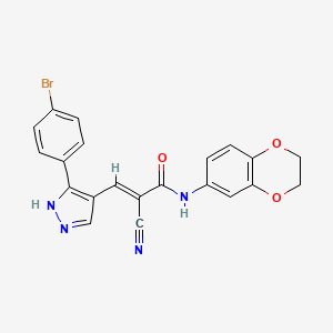 molecular formula C21H15BrN4O3 B4281265 3-[3-(4-bromophenyl)-1H-pyrazol-4-yl]-2-cyano-N-(2,3-dihydro-1,4-benzodioxin-6-yl)acrylamide 