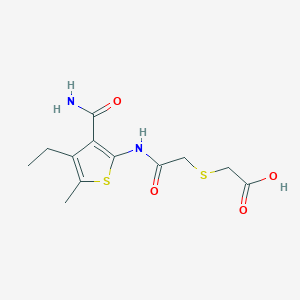 molecular formula C12H16N2O4S2 B4281277 [(2-{[3-(aminocarbonyl)-4-ethyl-5-methyl-2-thienyl]amino}-2-oxoethyl)thio]acetic acid 