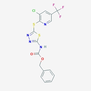 molecular formula C16H10ClF3N4O2S2 B428128 Benzyl 5-{[3-chloro-5-(trifluoromethyl)-2-pyridinyl]sulfanyl}-1,3,4-thiadiazol-2-ylcarbamate 