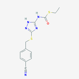 molecular formula C13H13N5OS2 B428131 S-ethyl 5-[(4-cyanobenzyl)sulfanyl]-4H-1,2,4-triazol-3-ylthiocarbamate 