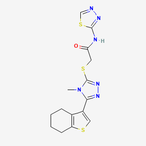 molecular formula C15H16N6OS3 B4281346 2-{[4-methyl-5-(4,5,6,7-tetrahydro-1-benzothien-3-yl)-4H-1,2,4-triazol-3-yl]thio}-N-1,3,4-thiadiazol-2-ylacetamide 