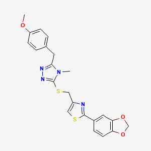 molecular formula C22H20N4O3S2 B4281365 3-({[2-(1,3-benzodioxol-5-yl)-1,3-thiazol-4-yl]methyl}thio)-5-(4-methoxybenzyl)-4-methyl-4H-1,2,4-triazole 