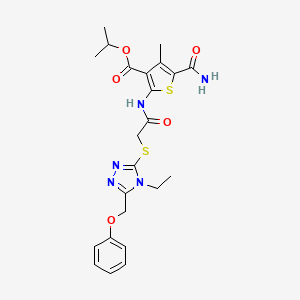 molecular formula C23H27N5O5S2 B4281380 isopropyl 5-(aminocarbonyl)-2-[({[4-ethyl-5-(phenoxymethyl)-4H-1,2,4-triazol-3-yl]thio}acetyl)amino]-4-methyl-3-thiophenecarboxylate 