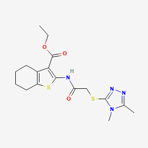 molecular formula C17H22N4O3S2 B4281430 ethyl 2-({[(4,5-dimethyl-4H-1,2,4-triazol-3-yl)thio]acetyl}amino)-4,5,6,7-tetrahydro-1-benzothiophene-3-carboxylate 