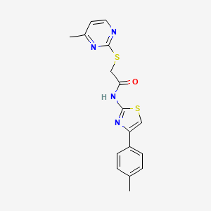 molecular formula C17H16N4OS2 B4281465 N-[4-(4-methylphenyl)-1,3-thiazol-2-yl]-2-[(4-methyl-2-pyrimidinyl)thio]acetamide 