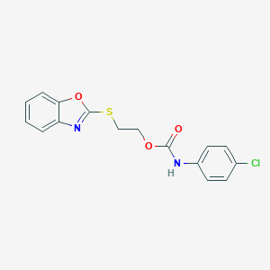 molecular formula C16H13ClN2O3S B428147 2-(1,3-Benzoxazol-2-ylsulfanyl)ethyl 4-chlorophenylcarbamate 