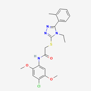 molecular formula C21H23ClN4O3S B4281476 N-(4-chloro-2,5-dimethoxyphenyl)-2-{[4-ethyl-5-(2-methylphenyl)-4H-1,2,4-triazol-3-yl]thio}acetamide 