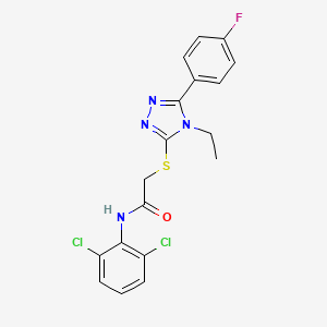 molecular formula C18H15Cl2FN4OS B4281529 N-(2,6-dichlorophenyl)-2-{[4-ethyl-5-(4-fluorophenyl)-4H-1,2,4-triazol-3-yl]thio}acetamide 