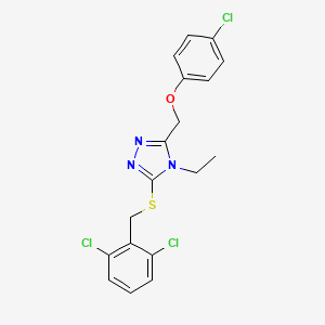 molecular formula C18H16Cl3N3OS B4281546 3-[(4-chlorophenoxy)methyl]-5-[(2,6-dichlorobenzyl)thio]-4-ethyl-4H-1,2,4-triazole 