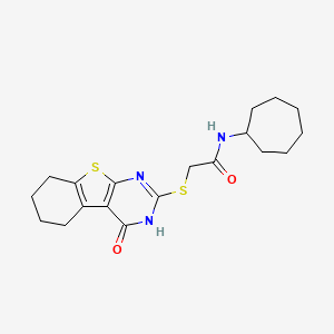 molecular formula C19H25N3O2S2 B4281565 N-cycloheptyl-2-[(4-oxo-3,4,5,6,7,8-hexahydro[1]benzothieno[2,3-d]pyrimidin-2-yl)thio]acetamide 