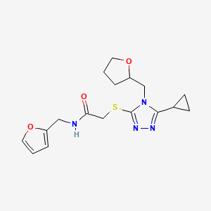 molecular formula C17H22N4O3S B4281570 2-{[5-cyclopropyl-4-(tetrahydro-2-furanylmethyl)-4H-1,2,4-triazol-3-yl]thio}-N-(2-furylmethyl)acetamide 