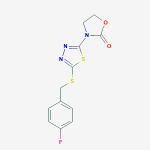 molecular formula C12H10FN3O2S2 B428158 3-{5-[(4-Fluorobenzyl)sulfanyl]-1,3,4-thiadiazol-2-yl}-1,3-oxazolidin-2-one 