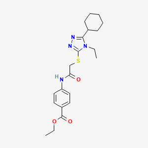 molecular formula C21H28N4O3S B4281665 ethyl 4-({[(5-cyclohexyl-4-ethyl-4H-1,2,4-triazol-3-yl)thio]acetyl}amino)benzoate 
