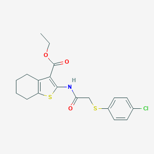 molecular formula C19H20ClNO3S2 B428181 Ethyl 2-(2-((4-chlorophenyl)thio)acetamido)-4,5,6,7-tetrahydrobenzo[b]thiophene-3-carboxylate CAS No. 403843-87-8
