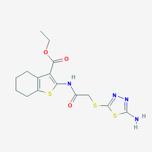 molecular formula C15H18N4O3S3 B428188 Ethyl 2-[[2-[(5-amino-1,3,4-thiadiazol-2-yl)sulfanyl]acetyl]amino]-4,5,6,7-tetrahydro-1-benzothiophene-3-carboxylate CAS No. 353266-19-0