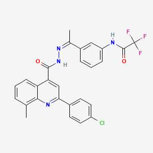 molecular formula C27H20ClF3N4O2 B4281903 N-[3-(N-{[2-(4-chlorophenyl)-8-methyl-4-quinolinyl]carbonyl}ethanehydrazonoyl)phenyl]-2,2,2-trifluoroacetamide 