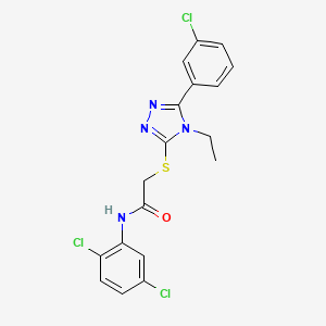 molecular formula C18H15Cl3N4OS B4281956 2-{[5-(3-chlorophenyl)-4-ethyl-4H-1,2,4-triazol-3-yl]thio}-N-(2,5-dichlorophenyl)acetamide 